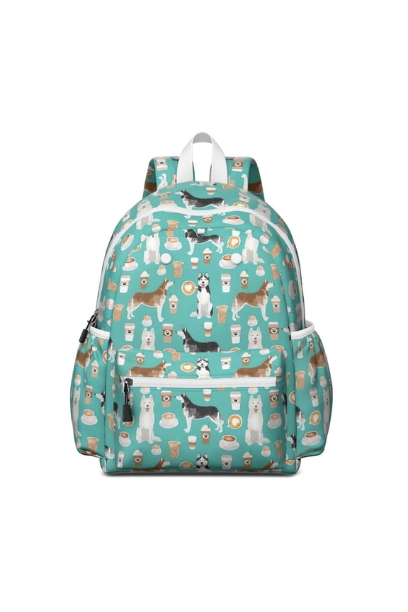 Husky and Coffee Backpack for School,Cute School Bag,Schoolbag with Adjustable Shoulder Straps & Padded Back,13.4"x11"x4.7"