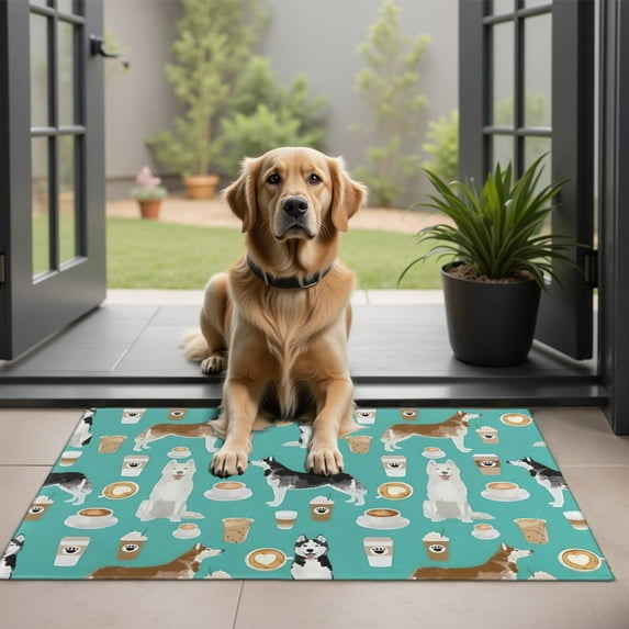 Husky and Coffee Door Rugs,Washable Non Slip Door Mats Indoor,Decorative Door Mats,Entry Mat Indoor for Entrance,Bedroom,Kitchen,Bathroom,20"x32"