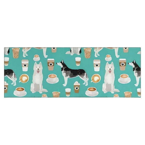 Husky and Coffee Kitchen Rug Mat,Kitchen Runner Rugs Non Skid Washable,Decorative Kitchen Floor Mats for Kitchen,Sink,Laundry,17"X47"
