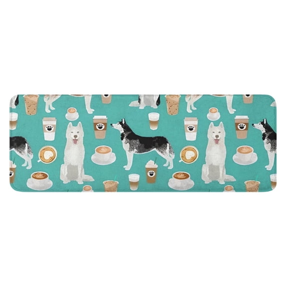 Husky and Coffee Kitchen Rug Mat,Kitchen Runner Rugs Non Skid Washable,Decorative Kitchen Floor Mats for Kitchen,Sink,Laundry,17"x47.2"