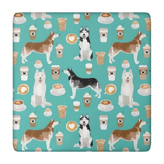 Husky and Coffee Square Fitted Tablecloth with Elastic Edge,Square Table Cover,Washable Elastic Table Cover for Home Kitchen Party Decor 34"x34"