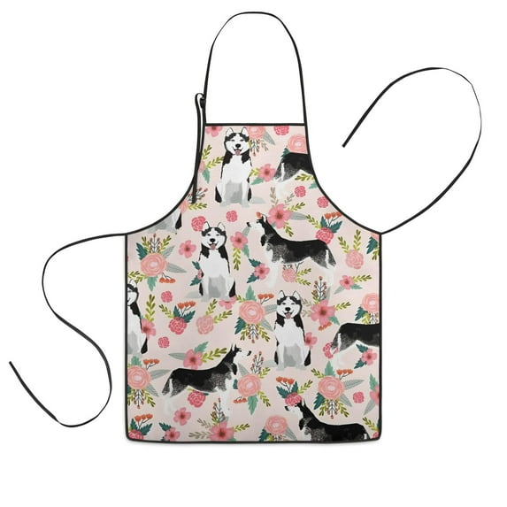 Husky and Pink Pioneer Flower Kids Aprons for Girls and Boys,Adjustable Neck Strap Toddler Aprons for Kids Cooking Baking