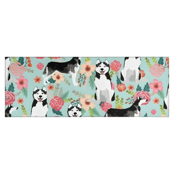 Husky and Pioneer Flower Kitchen Rug Mat,Kitchen Runner Rugs Non Skid Washable,Decorative Kitchen Floor Mats for Kitchen,Sink,Laundry,17"X47"