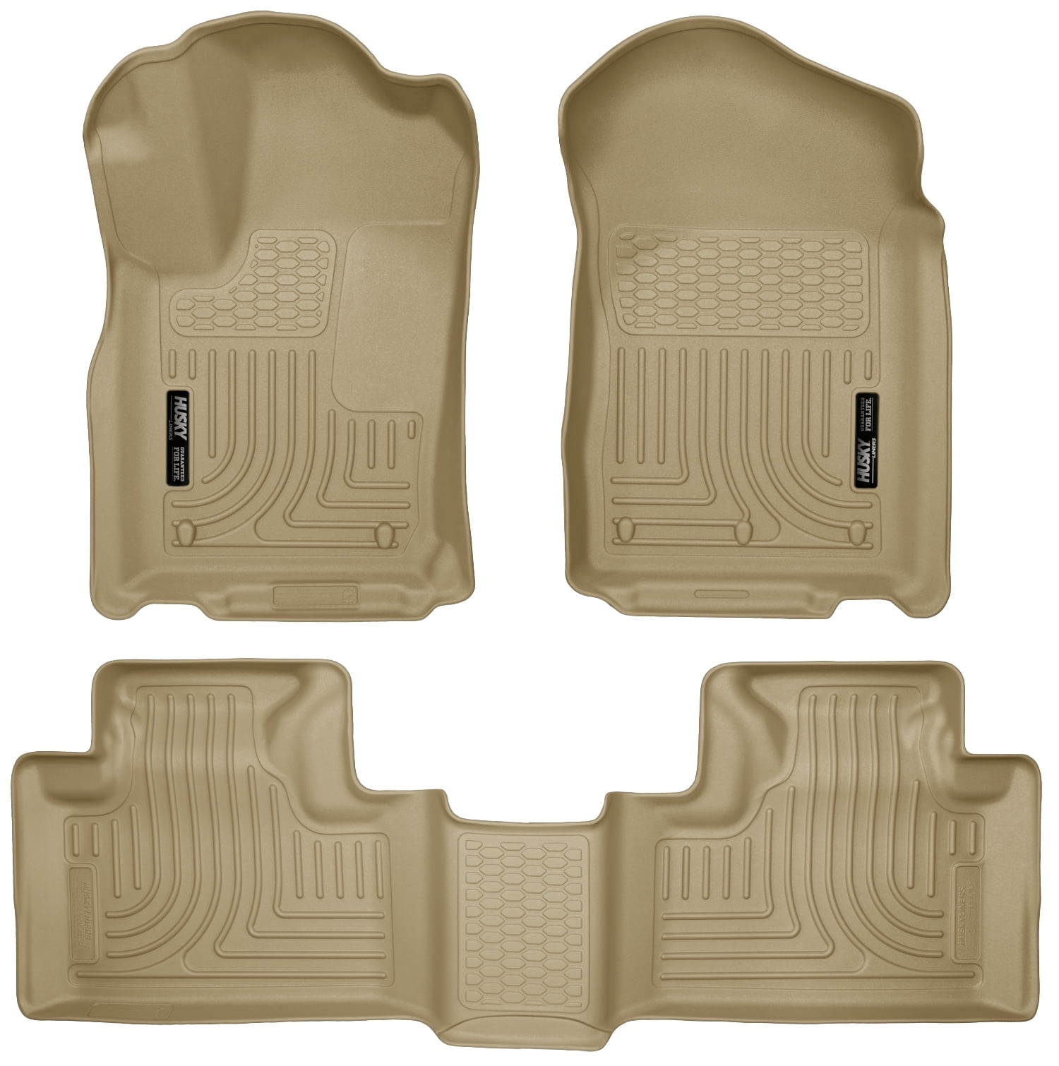 Husky by RealTruck - 99053 Compatible with 2011-15 Dodge Durango, 2011-15 Jeep Grand Cherokee Weatherbeater Front & 2nd Seat Floor Mats Tan