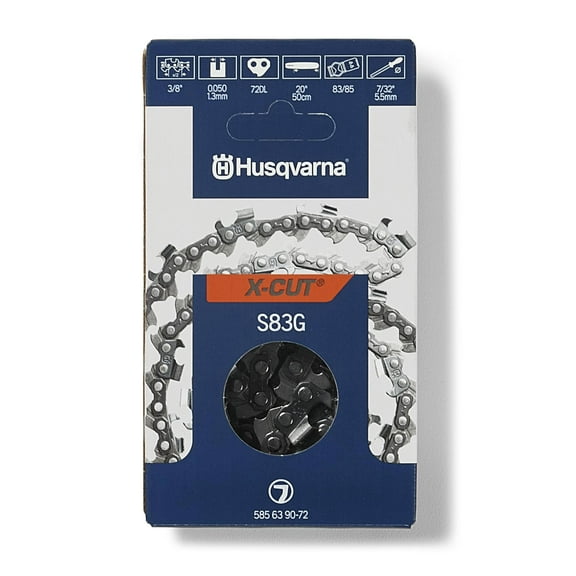 Husqvarna X-Cut S83G 20 Inch Chainsaw Chain, .3/8 Pitch, .050 Gauge, 72 Drive Link Chainsaw Blade Replacement, Pre-Stretched and Low Kickback, Gray