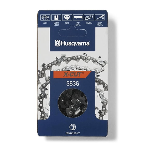 Husqvarna X-Cut S83G 20 Inch Chainsaw Chain, Semi-Chisel, 72 Drive Links, Gray