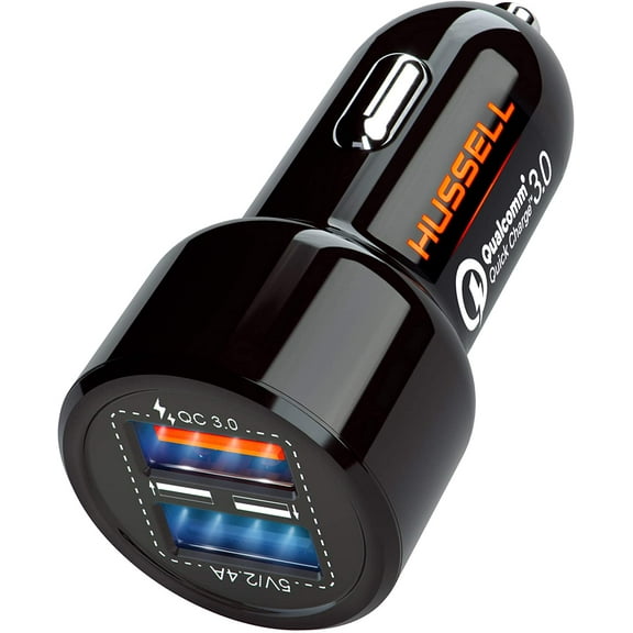 HUSSELL Car Charger Dual USB 5.4A/30W Fast Car Charger Adapter - 3A Qualcomm Quick Charge 3.0 + Smart IC 2.4A - Compatible with iPhone | Samsung | LG Nexus| Tablets