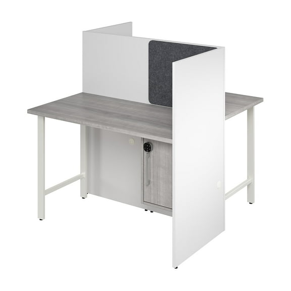 Hustle 48W 2 Person Cubicle Desk with Storage in White/Gray - Engineered Wood