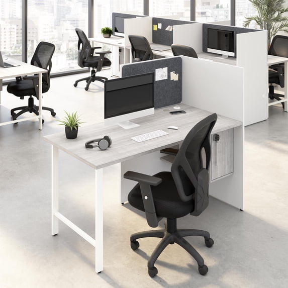 Hustle 60-inch Office Cubicle Desk with Storage in White/Gray - Engineered Wood
