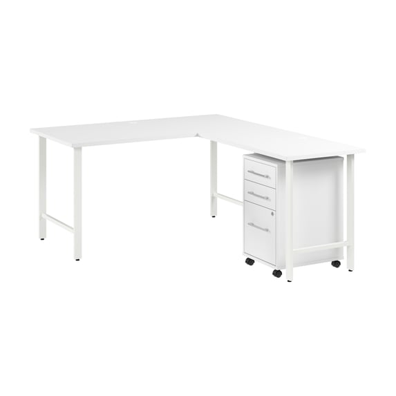 Hustle 60W x 30D L Shaped Computer Desk with Drawers in White - Engineered Wood