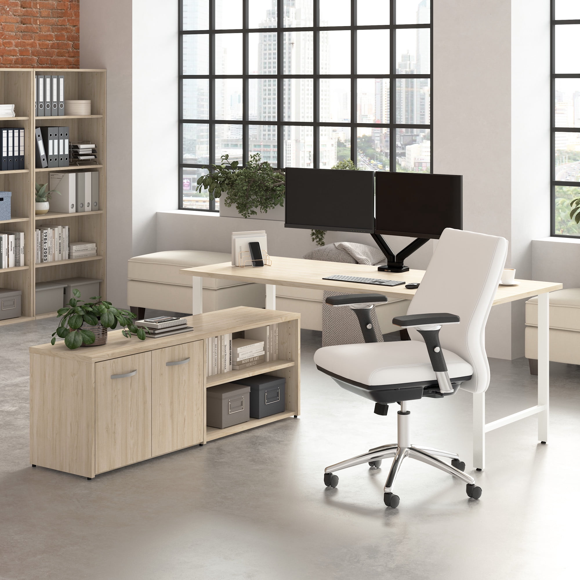 Hustle 72W Computer Desk with Storage Cabinet in Natural Elm ...