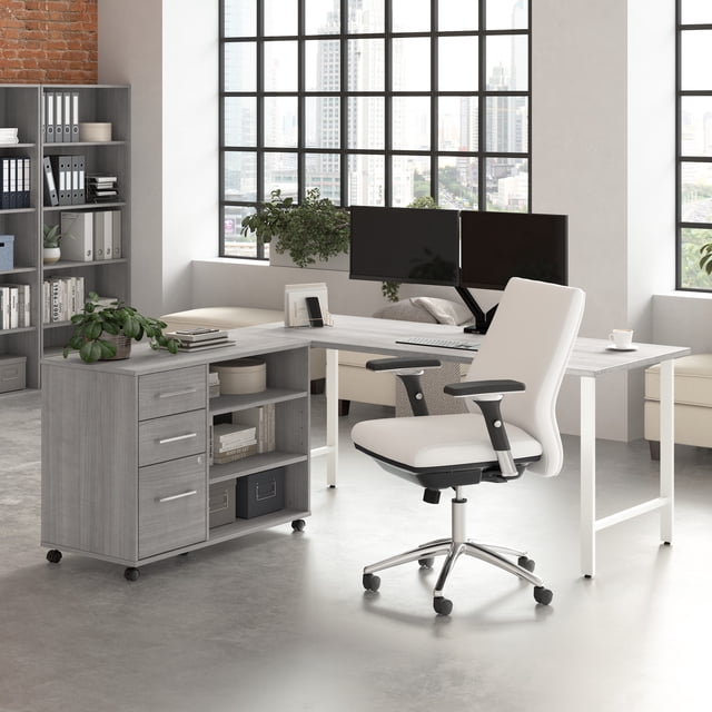 Waltmart Desk Computer In Store Hustle 72W x 30D Computer Desk with Storage in Platinum Gray ...