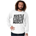 thumbnail image 1 of Hustle Before Muscle Inspiring Gym Long Sleeve TShirt Men Women Brisco Brands X, 1 of 6