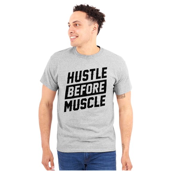 Hustle Before Muscle Inspiring Gym Plus Size Crewneck Graphic Tee Shirt Brisco Brands 4X