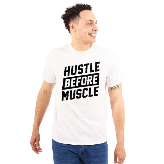 Hustle Before Muscle Inspiring Gym Plus Size Crewneck Graphic Tee Shirt Brisco Brands 5X