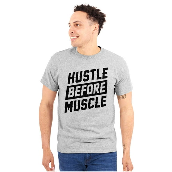 Hustle Before Muscle Inspiring Gym Plus Size Crewneck Graphic Tee Shirt Brisco Brands 2X
