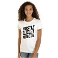 thumbnail image 1 of Hustle Before Muscle Inspiring Gym Womens Slim Fit Graphic Tee Brisco Brands X, 1 of 5