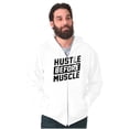 thumbnail image 1 of Hustle Before Muscle Inspiring Gym Zip Up Hoodie Men's Women's Brisco Brands X, 1 of 6
