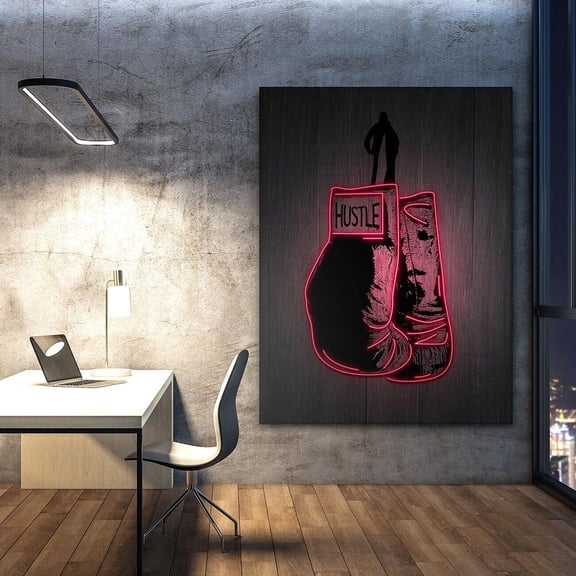 Hustle Boxing Gloves Neon Boxing Motivational Gym Hustle Entrepreneur Poster