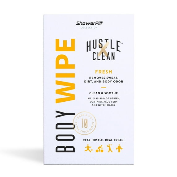 Hustle Clean, Fresh Scent, Individually Wrapped Adult Body Wipes, 10 Count