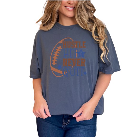 Hustle Hit & Never Quit, Football Art Merch, Denim Comfort Colors T-Shirt, 2XL