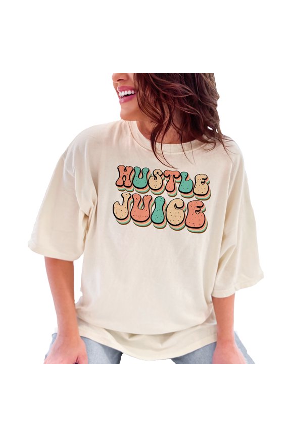 Hustle Juice Graphic Tee, Motivational Shirt, Fun Slogan T-Shirt, Unisex Casual Top, Retro Inspired Design, Comfortable Everyday Wear, Ivory Comfort Colors T-Shirt, XL
