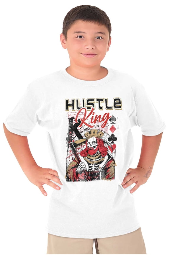 Hustle King Skeleton Playing Card Crewneck T Shirts Boy Girl Teen Brisco Brands L