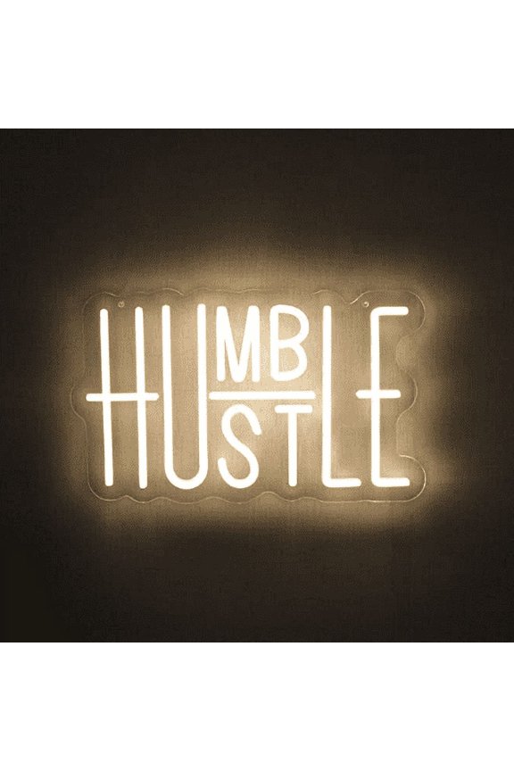 Hustle LED Neon Sign for Wall Decor, Humble LED Neon Lights Party Decorations, USB Powered Switch LED Neon Lights for Office Room, Gym Room, Man Cave, Bar Party, Gamer Room Decor(YELLOW)