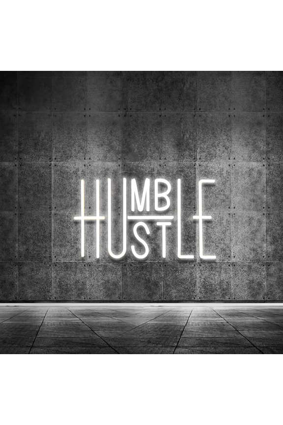 Hustle LED Neon Sign for Wall Decor, Words LED Neon Lights Party Decorations, USB Powered Switch Brightness Adjustable for Office Room, Gym Room, Man Cave, Gamer Room Decor (Hustle (White))