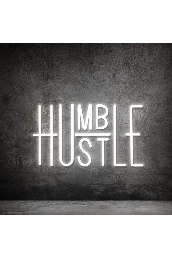 Hustle LED Neon Sign for Wall Decor, Words LED Neon Lights Party Decorations, USB Powered Switch LED Neon Lights Brightness Adjustable for Office Room, Gym Room, Man Cave, Gamer Room Decor (Hustle (Wh