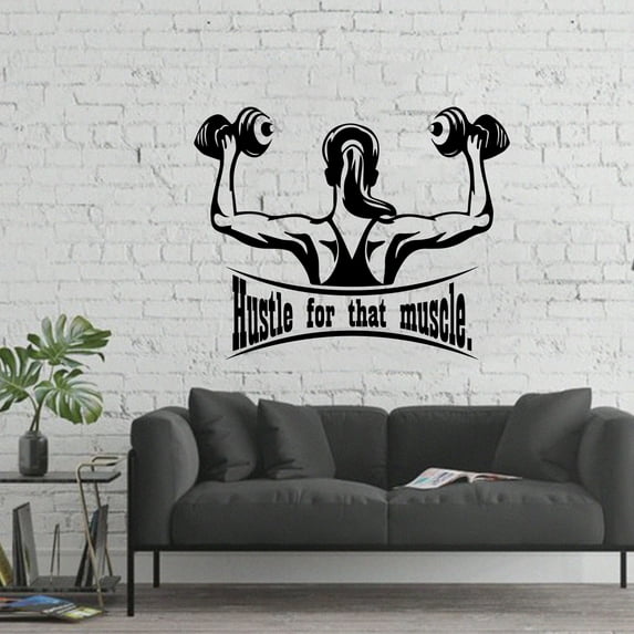 Hustle For The Muscle Fitness Workout Success Motivation Quotes Wall Decal Fitness Healthy Lifestyle for Girls / Boys Gym Home Sports Room Decor Vinyl Wall Art Sticker Decoration Size (35x40 inch)