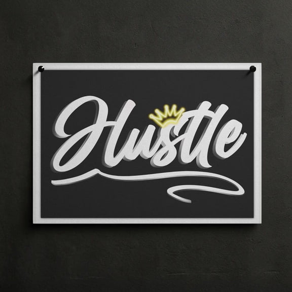 Hustle Wall Art: Motivational Quote Print On Matte Paper, Unframed Canvas Size 8x12