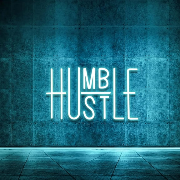 Hustle Words  Neon Lights Party Decorations,     Neon Lights Brightness Adjustable for Office Room, Gym Room, Man Cave, Gamer Room Decor (Blue)