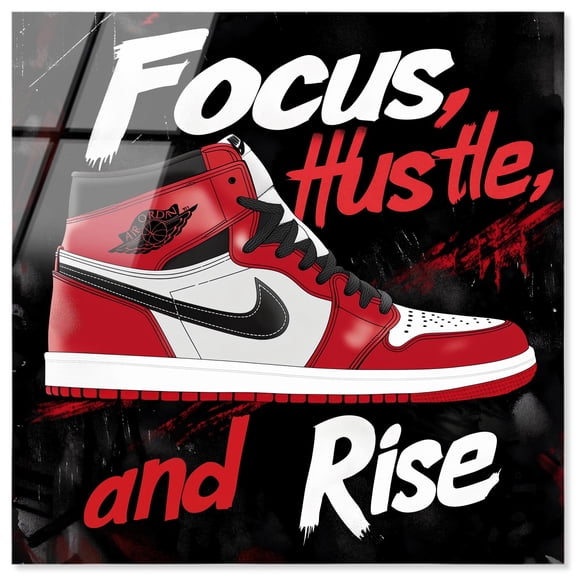 Hustle and Rise Sneaker Red Acrylic Sneaker Wall Art by Art Remedy, Ready to Hang, 12 x 12