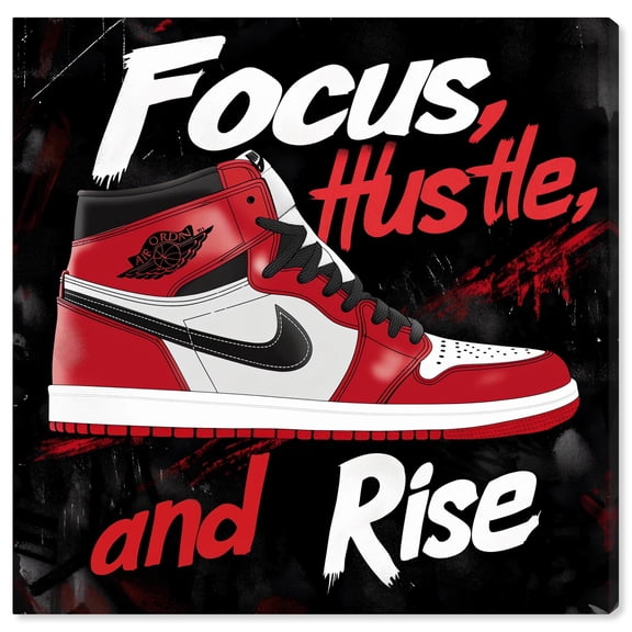 Hustle and Rise Sneaker Red Canvas Sneaker Wall Art by Art Remedy, Gallery Wrapped, 12 x 12