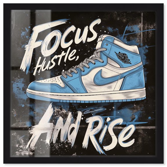 Hustle and Rise Sneaker Shadowbox Print Sneaker Wall Art by Art Remedy, Black Frame, 12 x 12