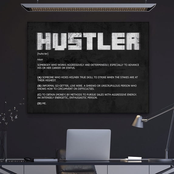 Hustler Definition Wall Art Poster – Motivational Office Decor, Entrepreneur Poster, Modern Black Typography Art, Home Decor, 16x24 UNFRAMED