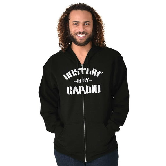 Hustlin' My Cardio Funny Fitness Zip Up Hoodie Men's Women's Brisco Brands X