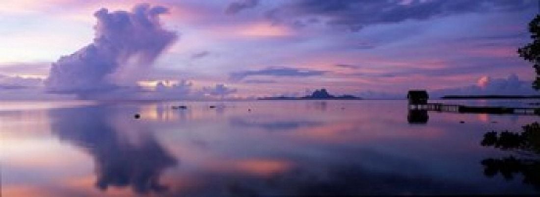 Hut in the Sea Bora Bora French Polynesia Canvas Art - Panoramic Images (33 x 12)