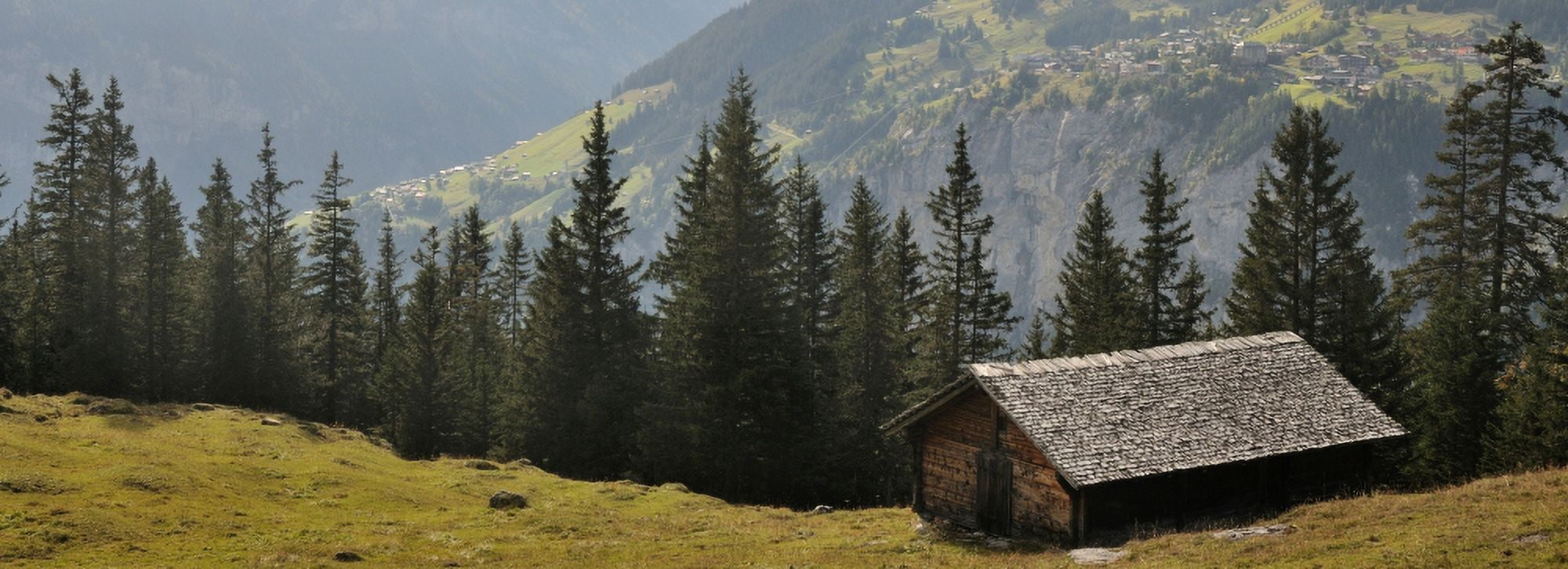 Hut with mountain in the background Murren Kleine Scheidegg Bernese Oberland Bern Switzerland Canvas Art - Panoramic Images (27 x 9)