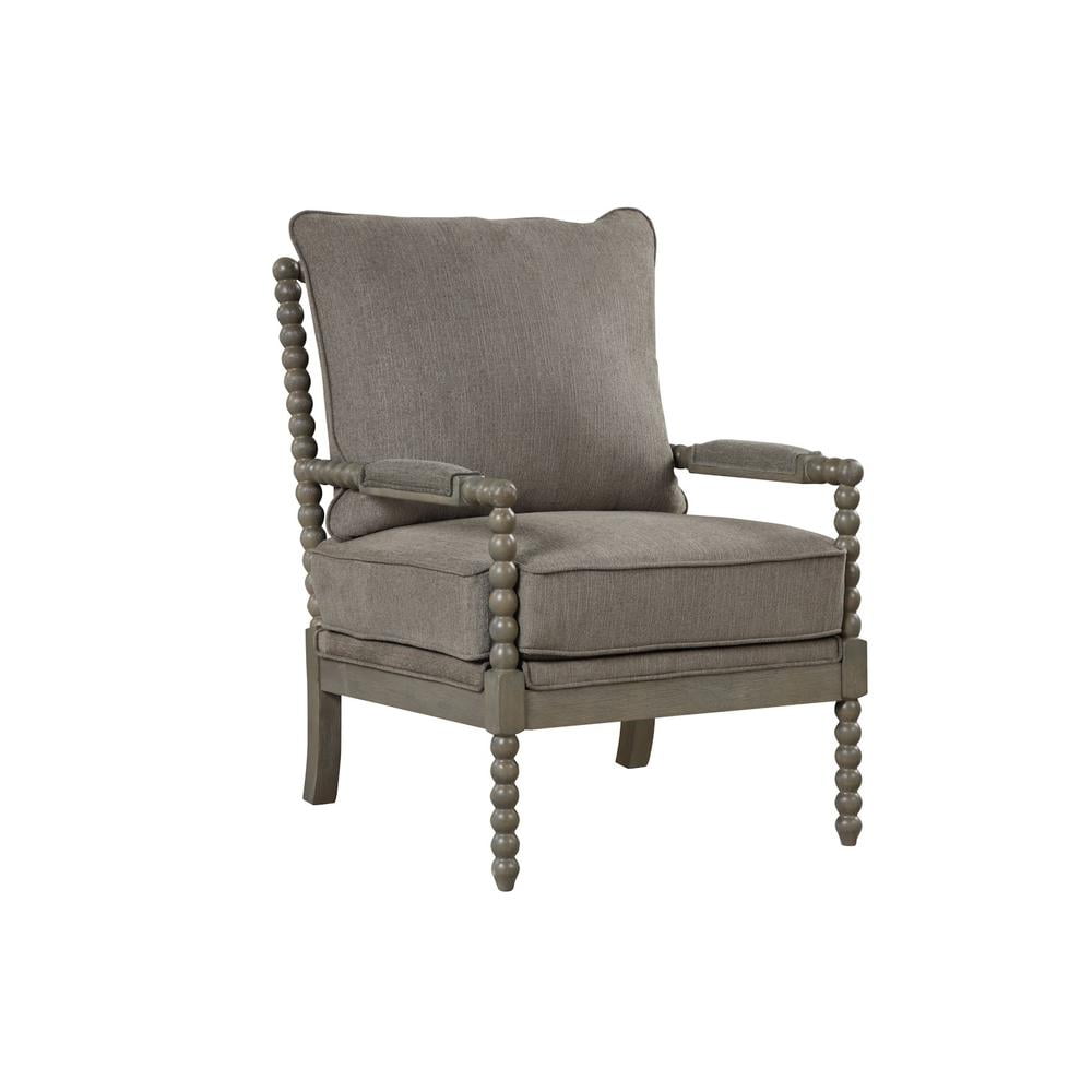 Rustic Taupe Cushioned Accent Armchair with Antique Grey Wooden Frame