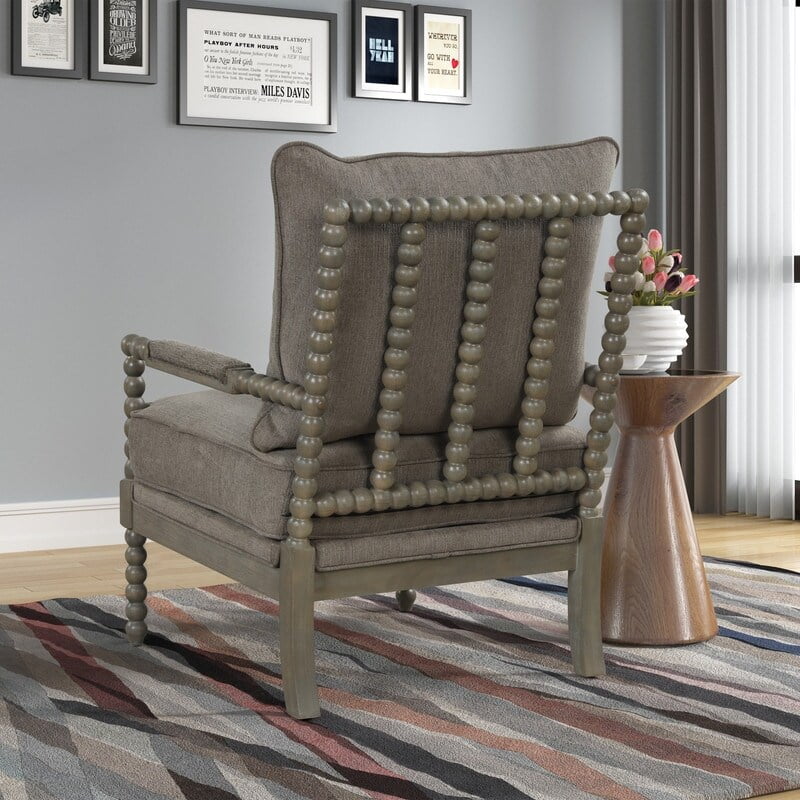 Rustic Taupe Cushioned Accent Armchair with Antique Grey Wooden Frame