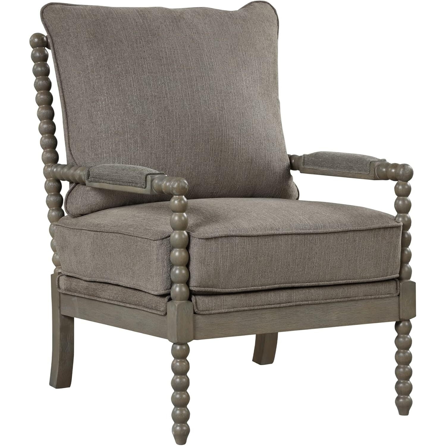 Rustic Taupe Cushioned Accent Armchair with Antique Grey Wooden Frame