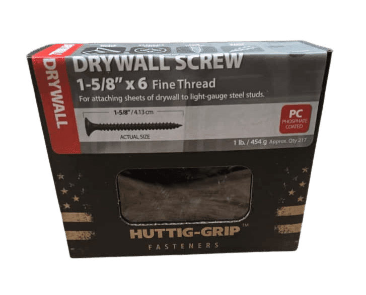 Huttig-Grip Drywall Screws 1-5/8" x #6 – Black Phosphate, Fine Thread, Phillips Bugle Head (Pack of 2)-1200703.2