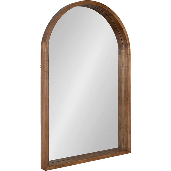 Hutton Rustic Modern Farmhouse Arch Mirror, 24" x 36", Natural Wood Finish