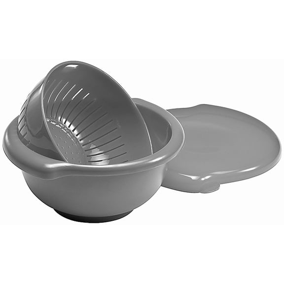 Hutzler 3-in-1 Berry Bowl Keeper, Colander & Container, Keeps Berries Fresh Longer, 1 Quart Capacity, Gray