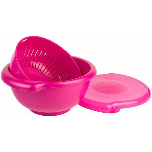 Hutzler 3-in-1 Berry Bowl Keeper, Colander & Container, Keeps Berries Fresh Longer, 1 Quart Capacity, Raspberry