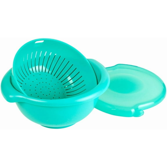 Hutzler 3-in-1 Berry Bowl Keeper, Colander & Container, Keeps Berries Fresh Longer, 1 Quart Capacity, Turquoise