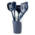 thumbnail image 1 of Hutzler 6-piece Melamine Cooking Utensils Set, Includes a 12-inch Long Slotted Spoon, Solid Spoon, Mixing Spoon, Slotted Turner, Soup Ladle, and Storage Crock - Blue, 1 of 4