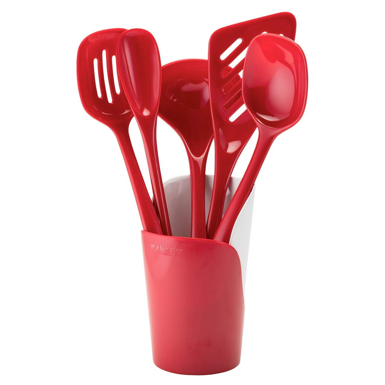 Red Melamine 6-Piece Cooking Utensil and Crock Set